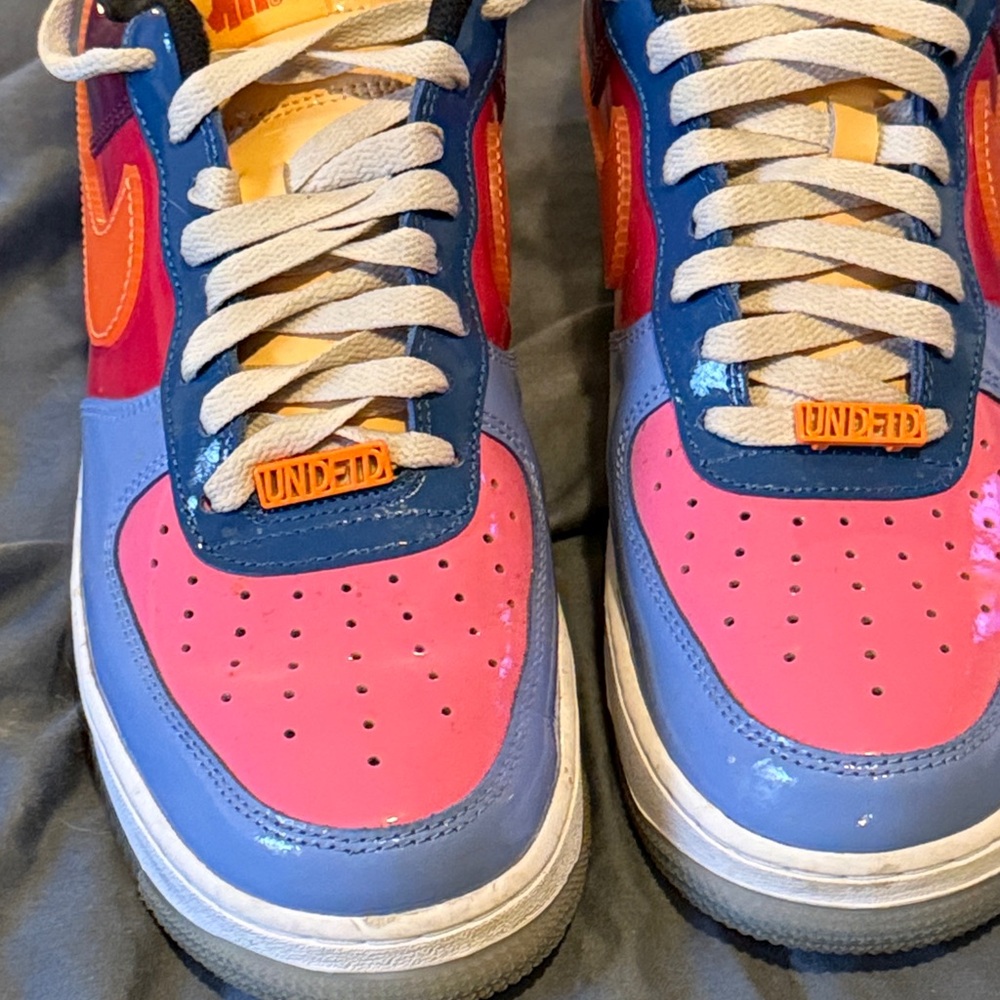 Nike Athletic Shoes with Pink, Blue, and Orange. Patent leather. UNDFTD
